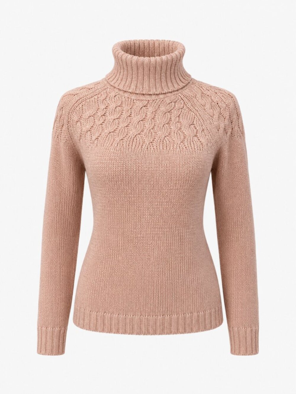 Vintage Dusty Pink Metallic Cable Knit Turtleneck Layering Ski Sweater Size S